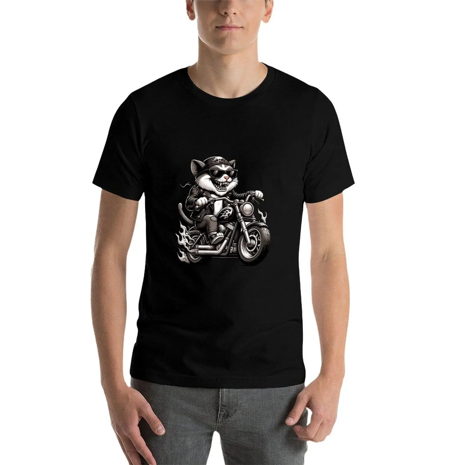 Biker Cat T-Shirt blanks rapper graphic tees blacks shirts graphic tee Men's clothing image 4