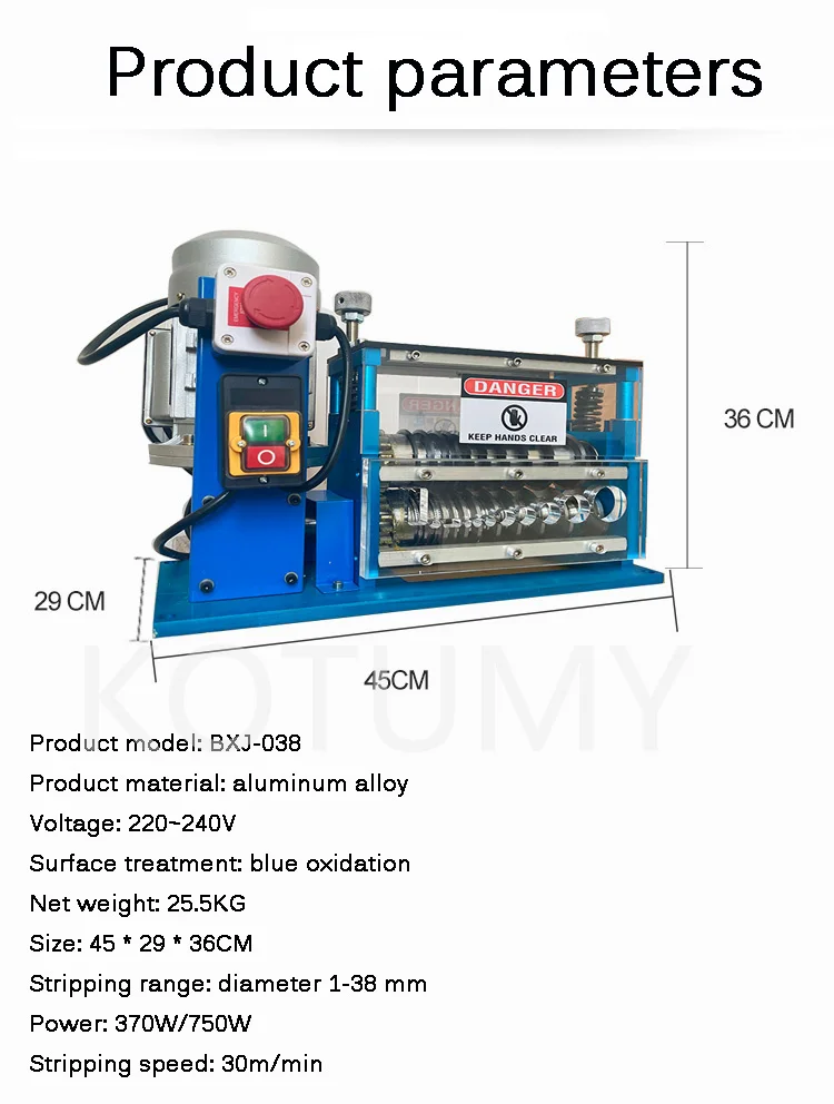 Imagem -03 - Máquina Elétrica do Descascamento do Fio Descascador do Cabo Descascador de Cobre Recuperação do Fio de Alumínio 1.538 mm 370w 750w