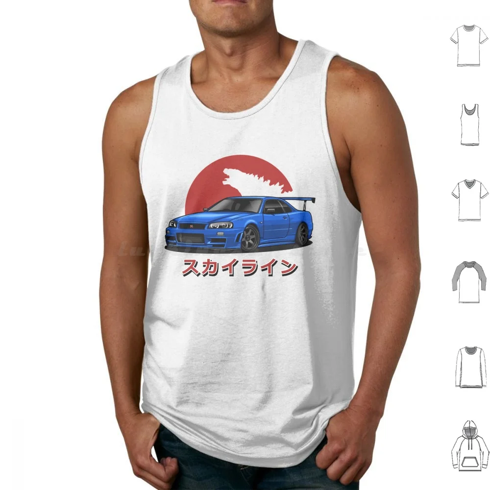 Camisetas sin mangas Skyline Gtr R-34 (azul), chaleco sin mangas, coche, automóvil, deportivo, superdeportivo, vehículo, tuning, alta velocidad, carreras