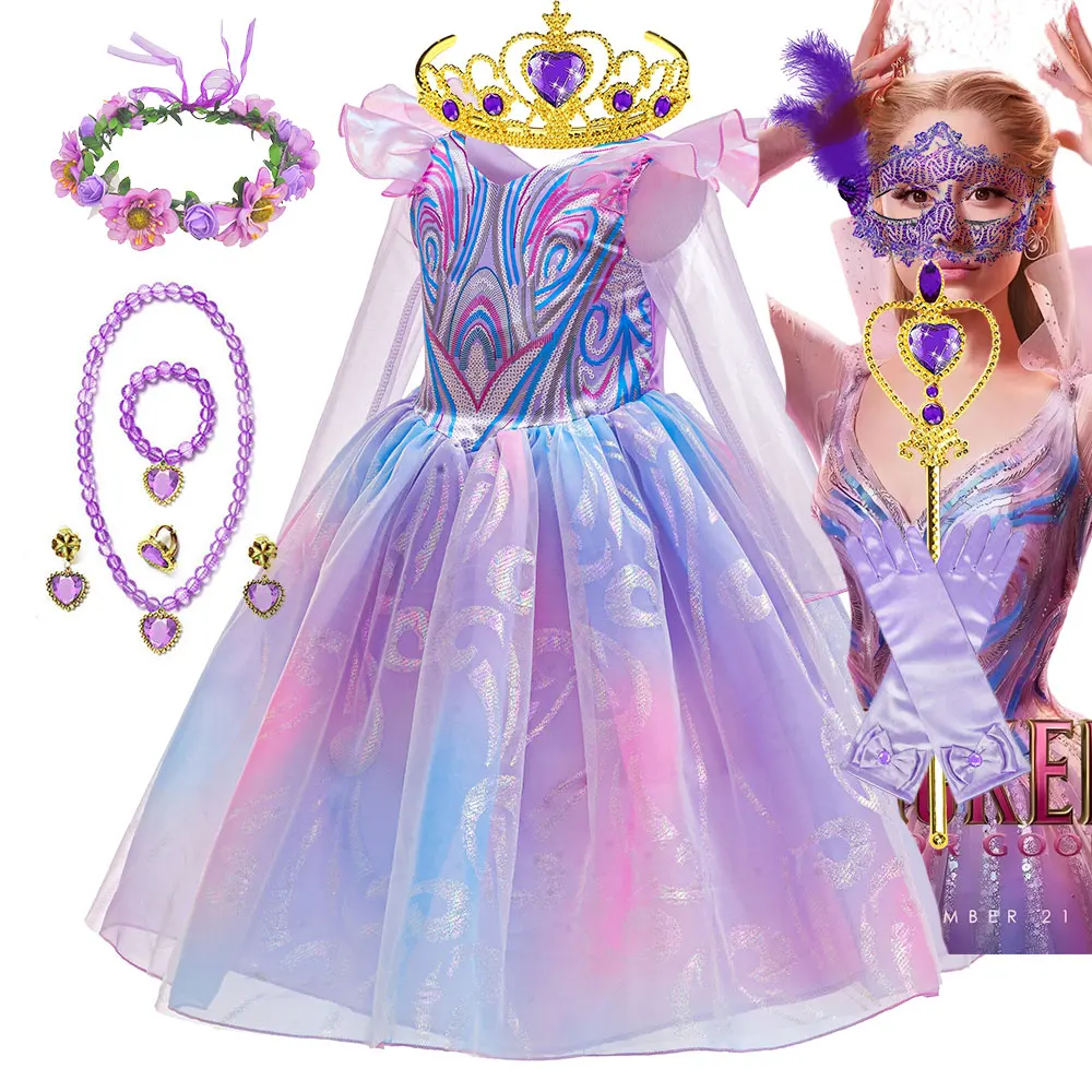 Neues Wicked Wizard Filmkostüm Halloween Outfit Prinzessin Glinda Kleid Hexe von Oz für gute Cosplay Geburtstagsfeier Mädchen Fantasie