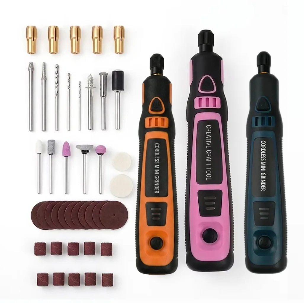 Three-speed mini electric abrasive drill, 700mAh 3.7V rechargeable rotary tool, speed 5000-15000RPM, suitable for polishing, cut