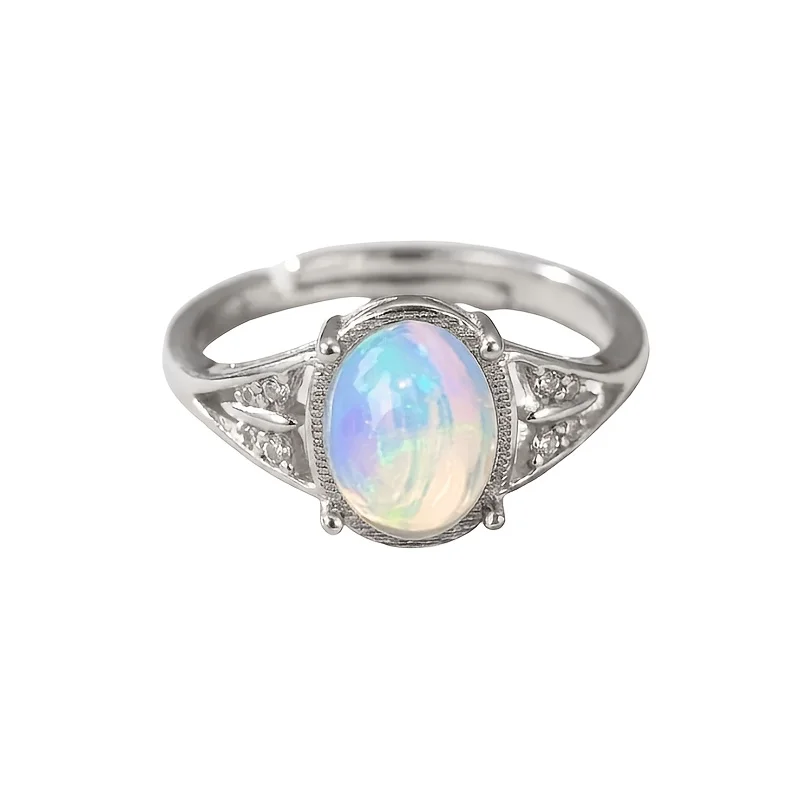 1pce 810mm Natural Opal S925 Sterling Silver Ring | Play-Of-Color | Preppy | Halloween, Christmas, And Black Friday Gifts 124