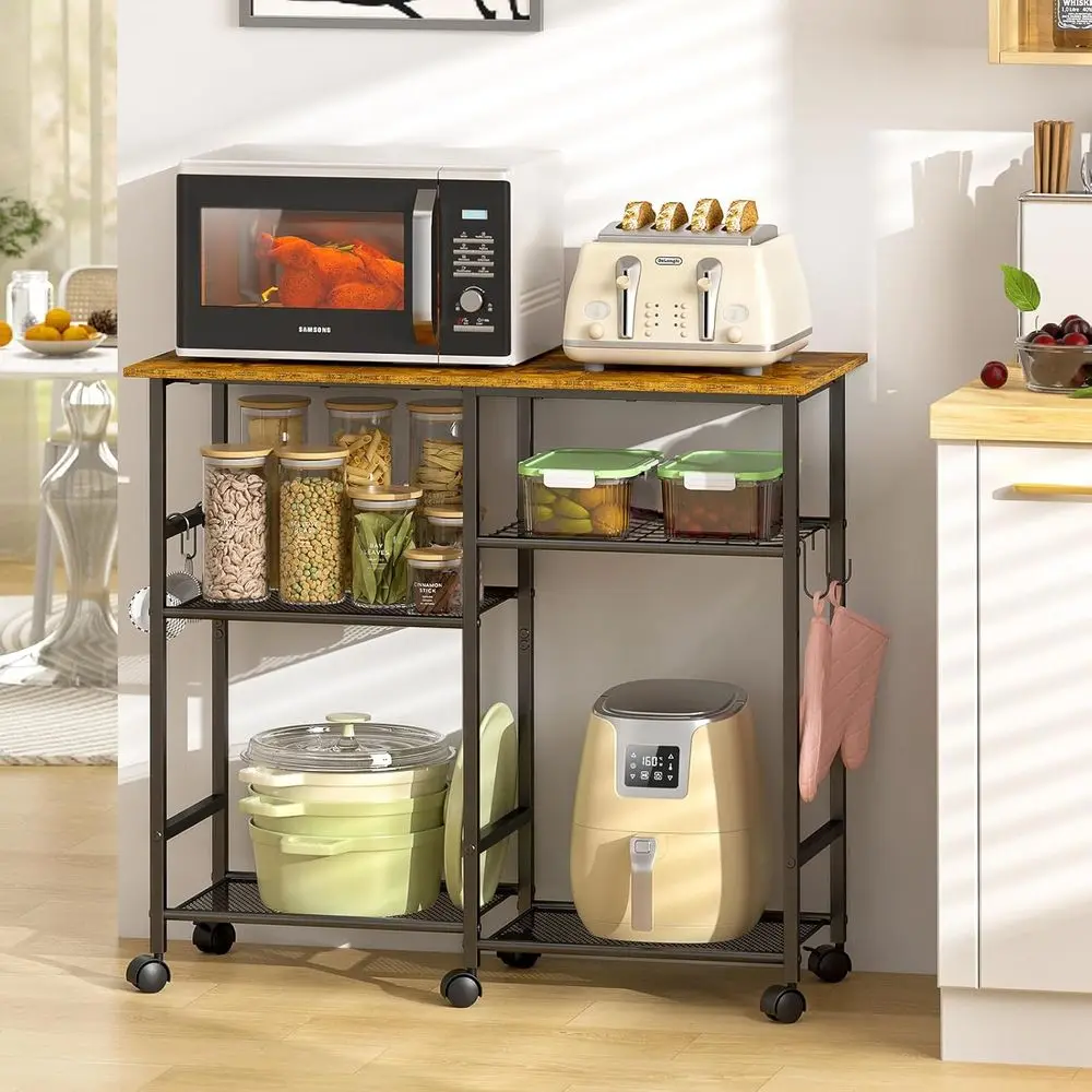 

Kitchen Microwave Cart, Microwave Stand with Adjustable Shel, Coee Bar Stand Kitchen Baker's Rack with Wheels Rolling Storage