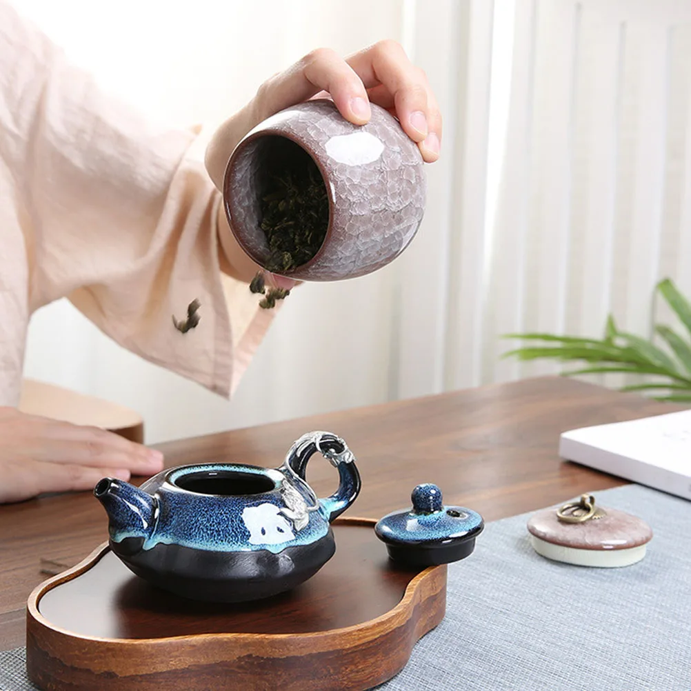 Pot de poudre à ongles en céramique, boîte de rangement à motif de fissure de glace, outil de manucure multifonction, porte-bonbons au thé, conteneur avec couvercle