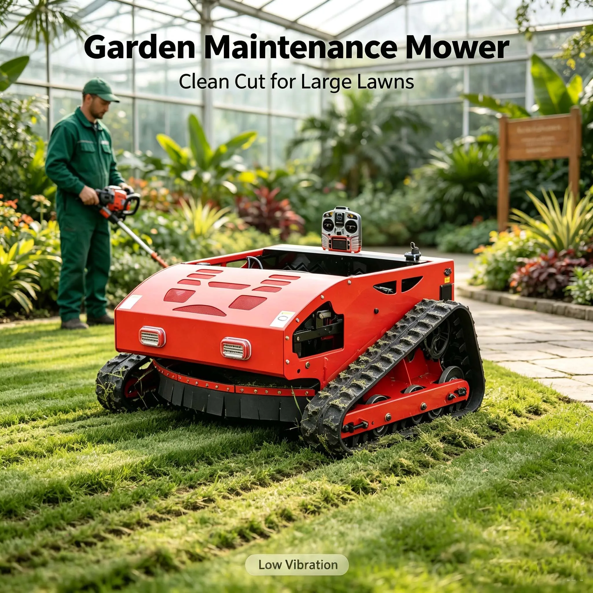 Reliable All Terrain Tracked RC Lawn Mower Remote Operated Grass Cutting Machine Waterproof For Outdoor Hillside Mowing