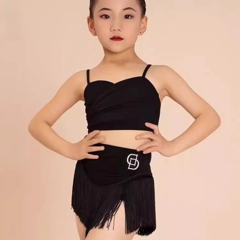 Kids Latin Dance Broekpak Kostuums Ballroom Plus Size Fringe Kwastje Jurk Broek Meisjes Salsa Samba Kinderen Podiumoutfits Kostuum