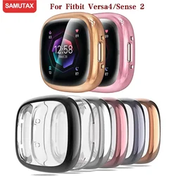 Screen Protector For Fitbit Versa 4/Sense 2 Case, Full Soft TPU Plated Bumper Protective Cover for Fitbit Sense 2/Fitbit Versa 4