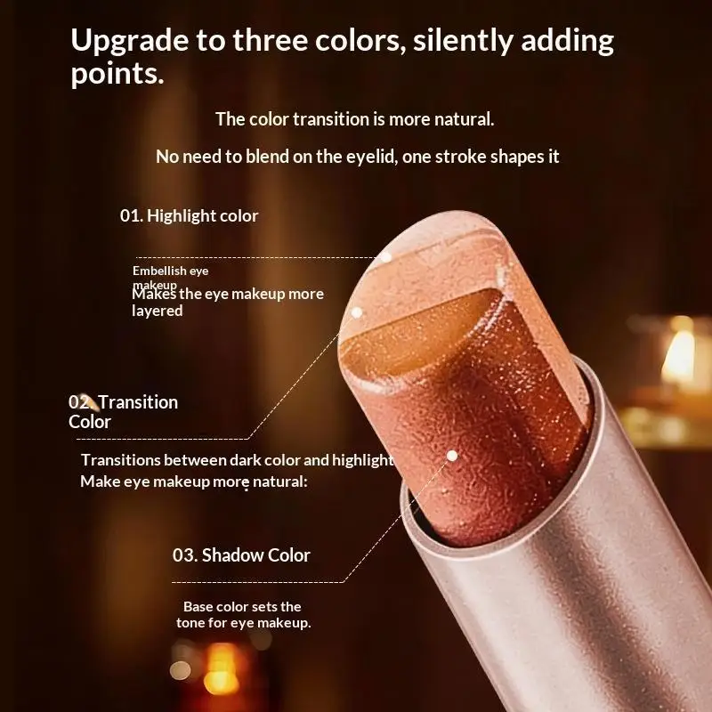 1 PCS Three Color Gradient Eyeshadow Stick Long Lasting Smudge Proof For Beginners Daily Party Makeup