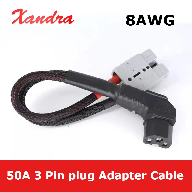 50A Gray Plug Adapter Lead 8AWG Forklifts Electric Vehicle Lithium Battery External Adapter 50A to 3 Pin Plug Connector Cable