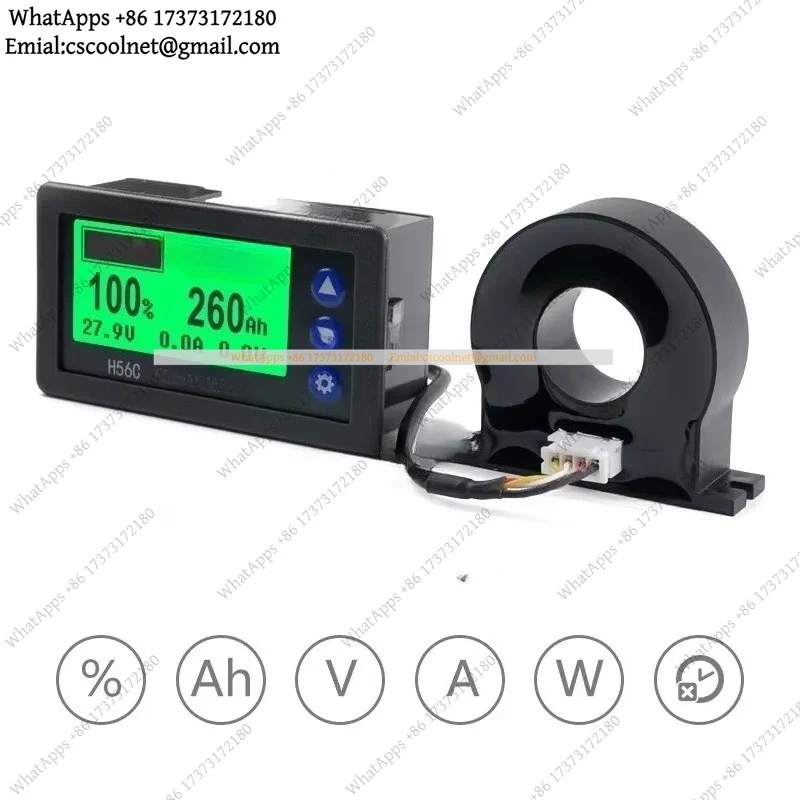 12V 24V 36V 48V Battery Monitor Hall Coulomb Meter DC8-100V 100A 200A 300A 400A Lifepo4 Lead-acid Li-ion Lithium Capacity Power
