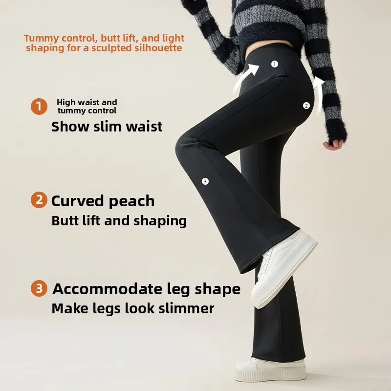 Plus size Bell Bot Yoga Calças Femininas Fce Forrado Casual Cintura Alta Emagrecimento Calças Longas Faionable Bot