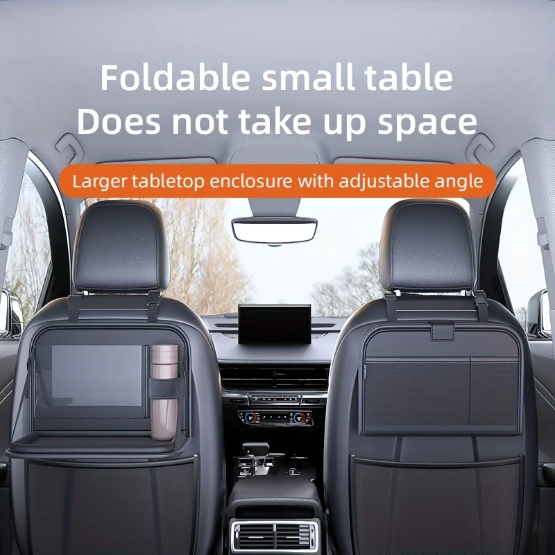 1Pc Car Rear Seat Small Table Board, Foldable Table On Seat Back, Transparent Touch Pocket For Phone, Adjustable Angle, Partitio