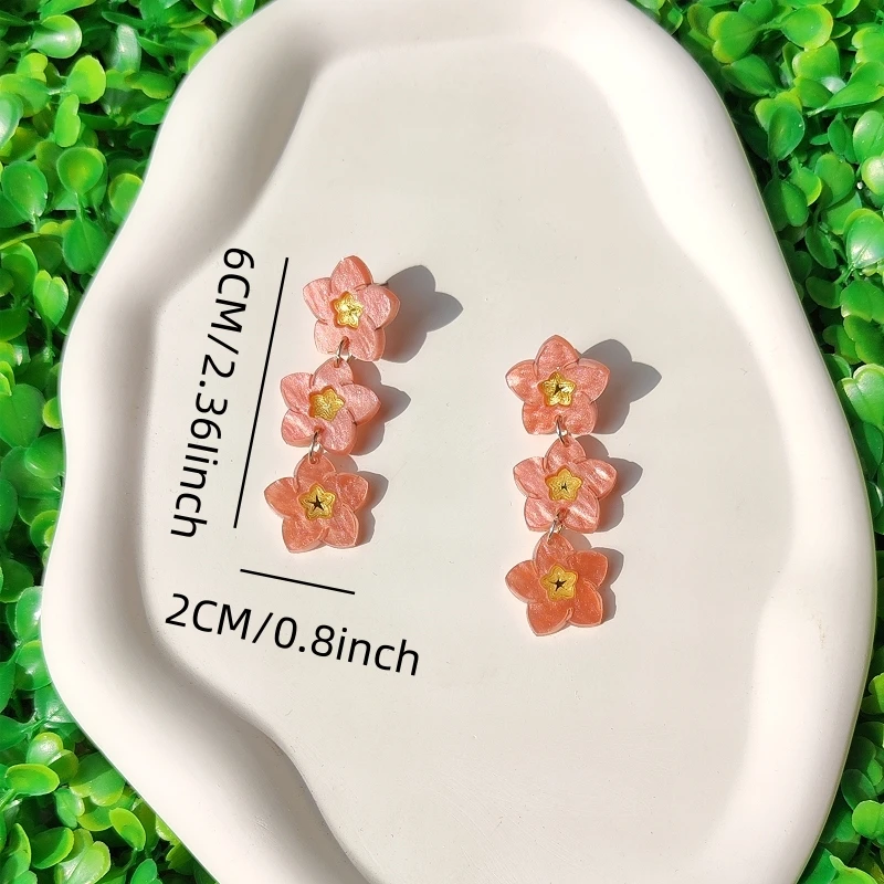 KUGUYS ثلاثة أقراط طويلة على شكل زهرة صغيرة للنساء مجوهرات لطيفة 4 ألوان أقراط عصرية من الأكريليك الملمس #6