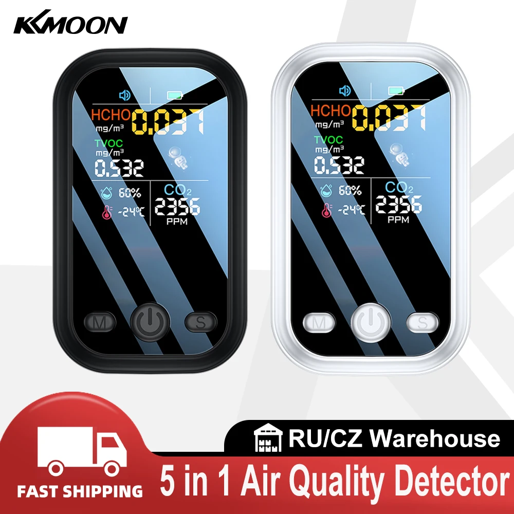 

5 in 1 Air Quality Detector High Sensitive Semiconductor Sensors HCHO TVOC CO2 Temperature Humidity Tester Air Monitor Type-C