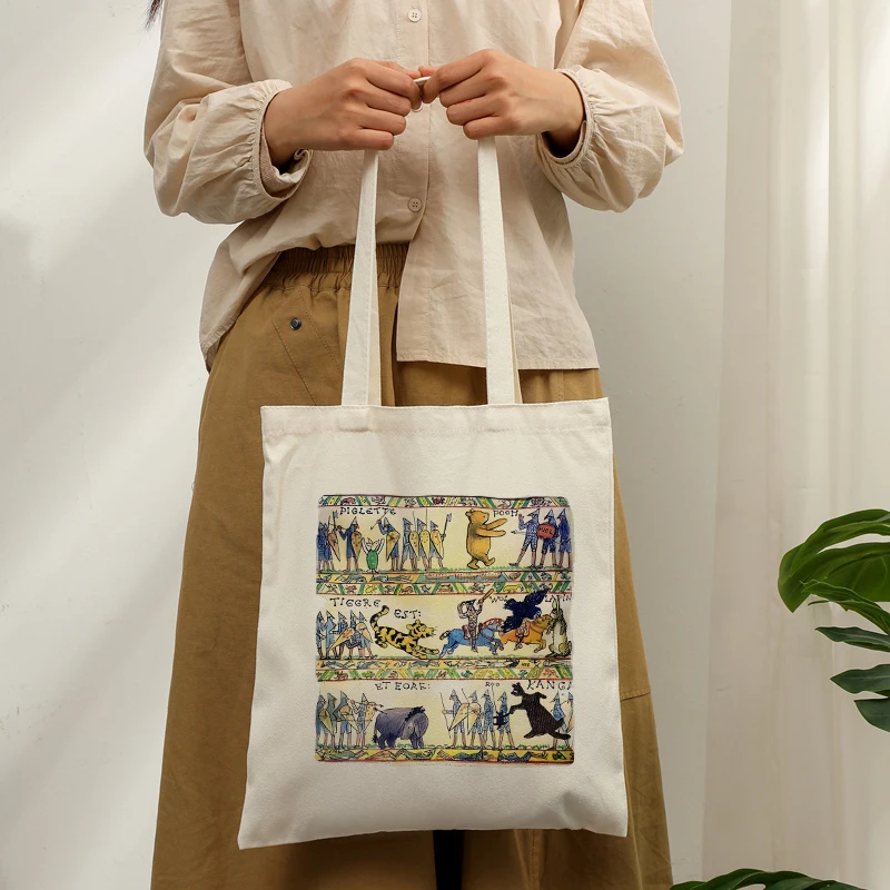 Medieval Animal Battle Tapestry Tote Bag, Epic Fairy Tale Parody Gift, Women's Shoulder Bag for Spooky Season & Book Fans