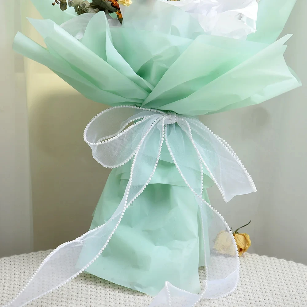 Fita de organza com miçangas, fita com borda ondulada para buquê de flores, embalagem de presentes, decoração de festa de casamento, suprimentos de costura, artesanato diy