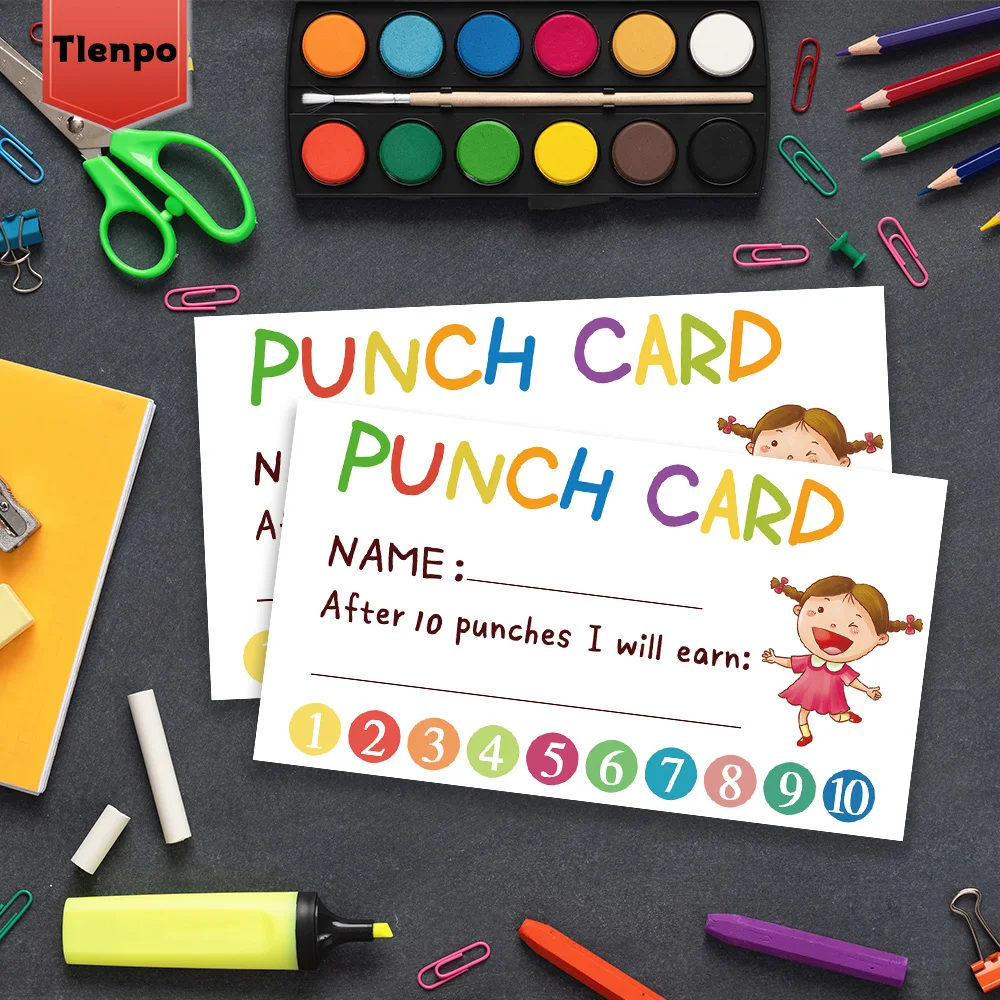 50 Cute Punch Cards ‘Loyalty Reward Cards’, 3.6X2 inch Teacher, Behaviour Reward Cards, Small Cards, Incentive Punch Cards