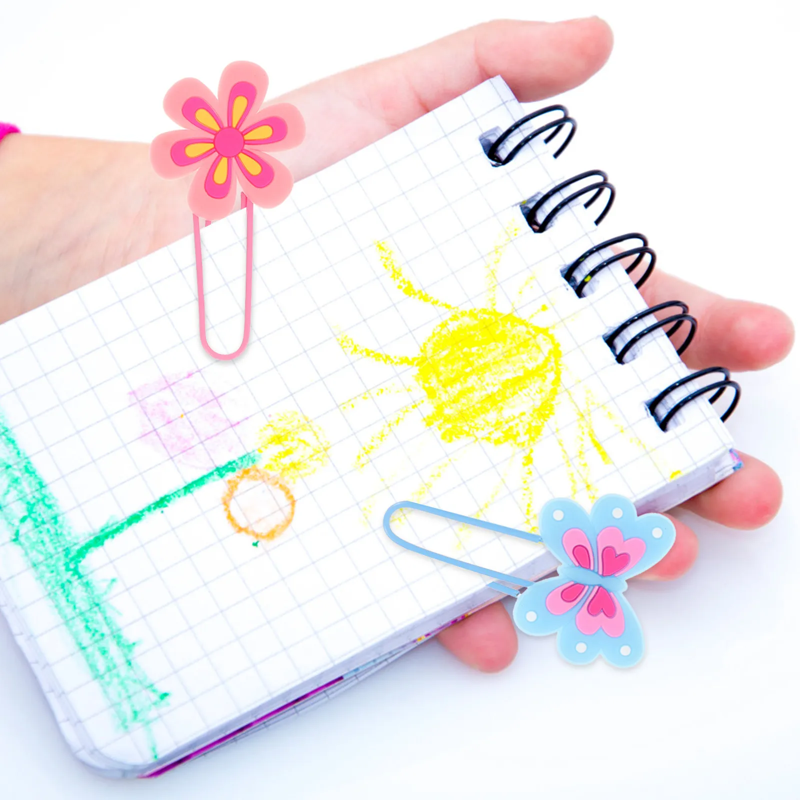 10Pcs Kawaii Paperclips Cartoon Bookmarks Retro Hippy Bookmark Small Paper Clip Ornaments Multi-Function Office School Supplies
