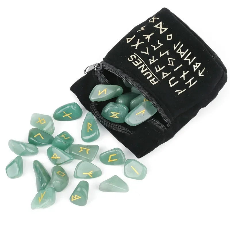 25PCS Rune Stones Divination Crystal Runas Symbols Reiki Healing Engraved ancient icelandic vikings with scandinavian runes kit