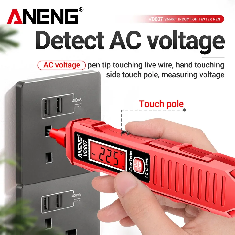 ANENG VD807 One-word Induction Portable 50/60Hz Smart Electric Pen Tester NCV Sensor AC 12-300V Non-contact Wire Detector Tools