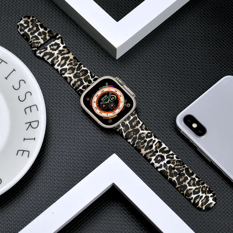 leopard strap for Apple watch band 44mm 45mm 49mm 40mm 45 Silicone bracelet belt iwatch series Ultra 8 7 6 SE 5 4 3 accessories