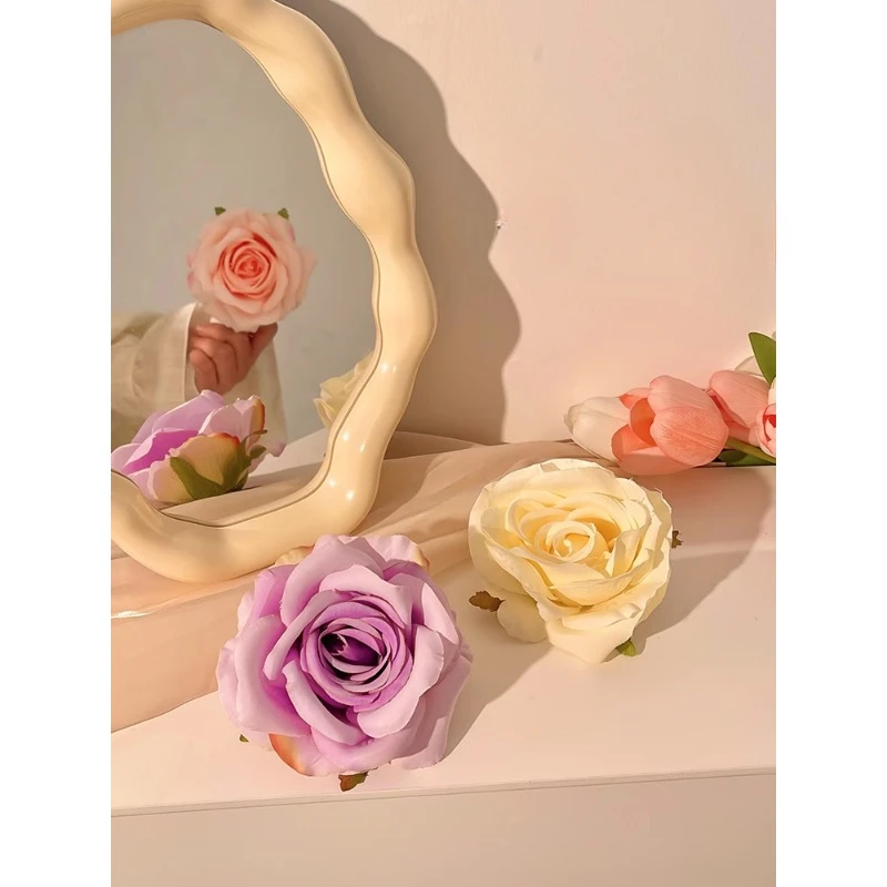 Gentle Purple Rose Simulation Flower Hair Clip Female Side Bangs with Seaside Vacation Headflower Hair Accessory