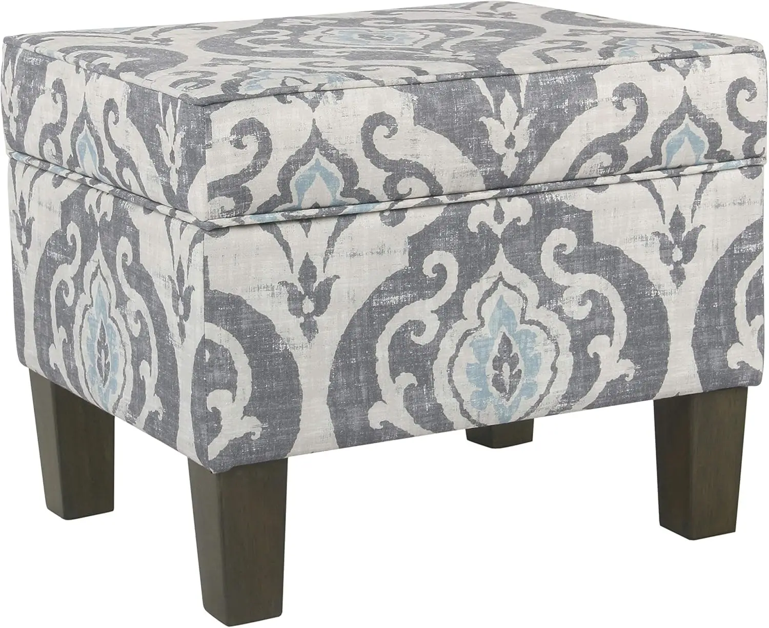 Modern Rectangular Storage Ottoman with Hinged Lid, Blue Fabric, for Living Room & Bedroom