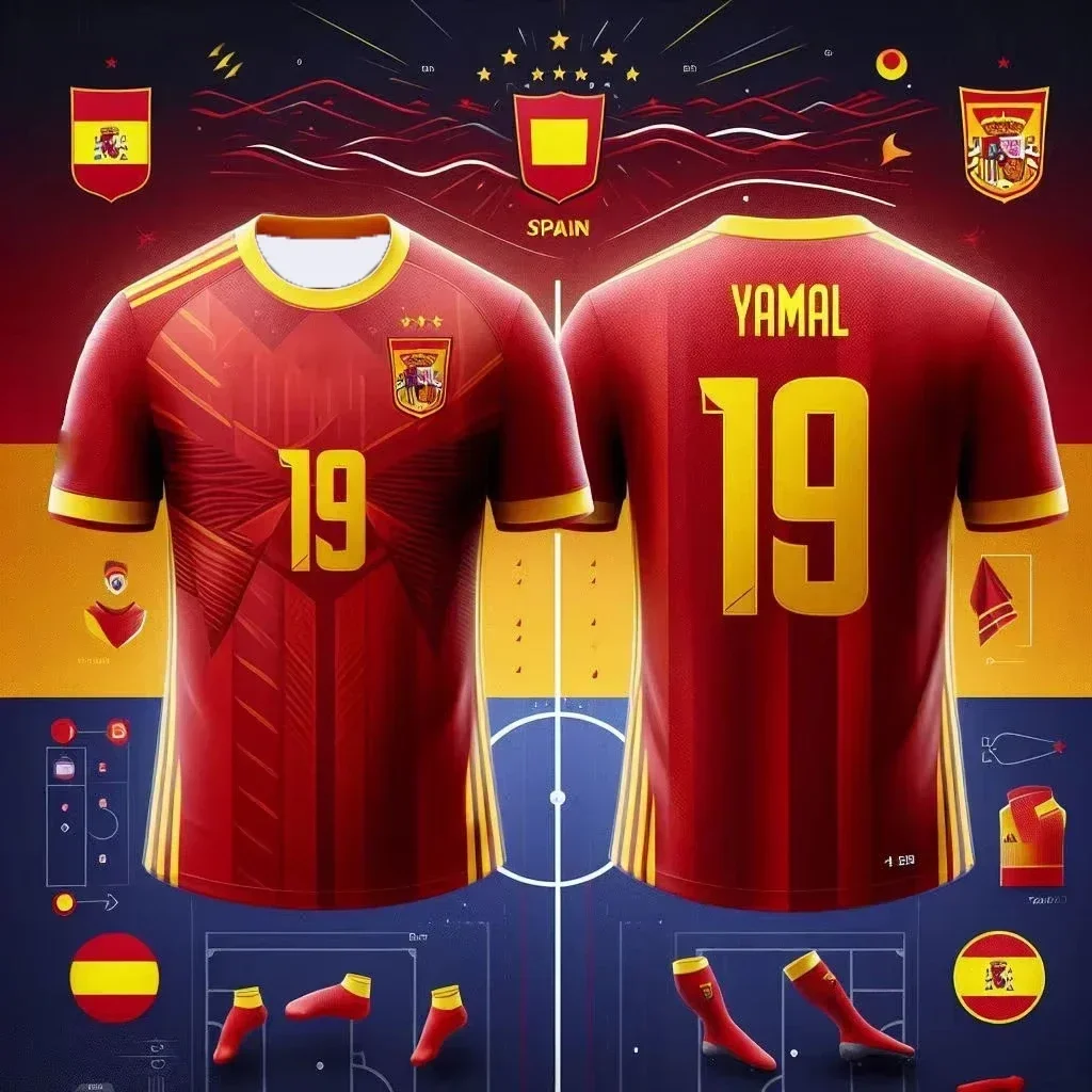 Популярные трикотажные изделия Испании 2025 года, тренировочные майки Yamal Football, футболка с 3D принтом, быстросохнущая команда, мужские топы большого размера, футболка, одежда