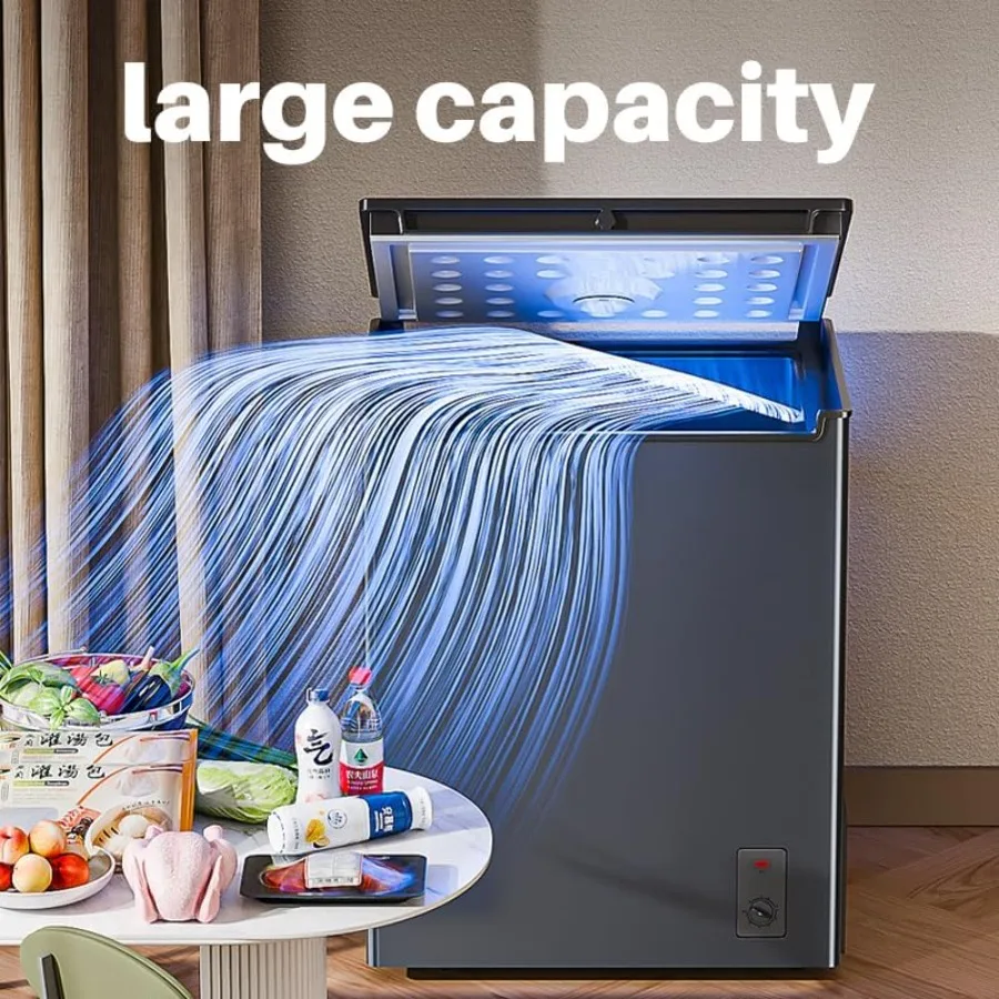 عام 4.5 مكعب. قدم. فريزر الصدر العلوي الباب المعدني قائم بذاته مع سلة قابلة للإزالة للمنزل والمطبخ والمكتب باللون الأسود 4.5Cu.ft #6