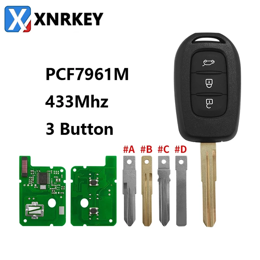 

XNRKEY 3 Button Remote Key PCF7961M/4A Chip 433Mhz VAC102/NSN14/HU136/VA2 Blade for Renault Car Key