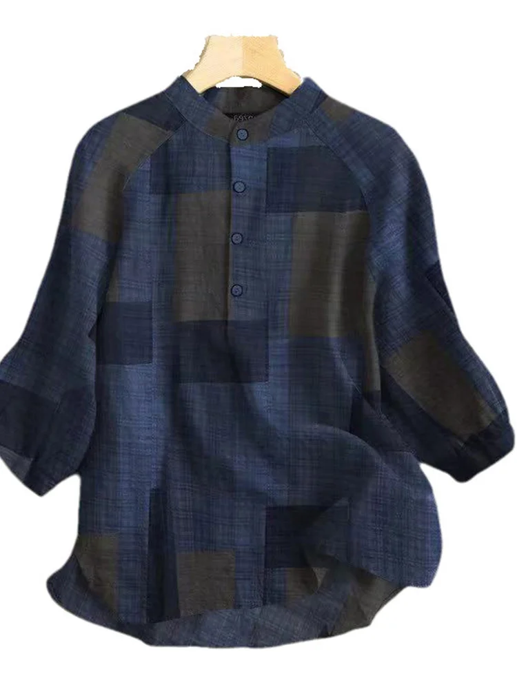 

Retro Japanese Sle Cotton Linen Loose Women's irt f Sve Printed Summer Top Comfortable Breathable Commute Faion