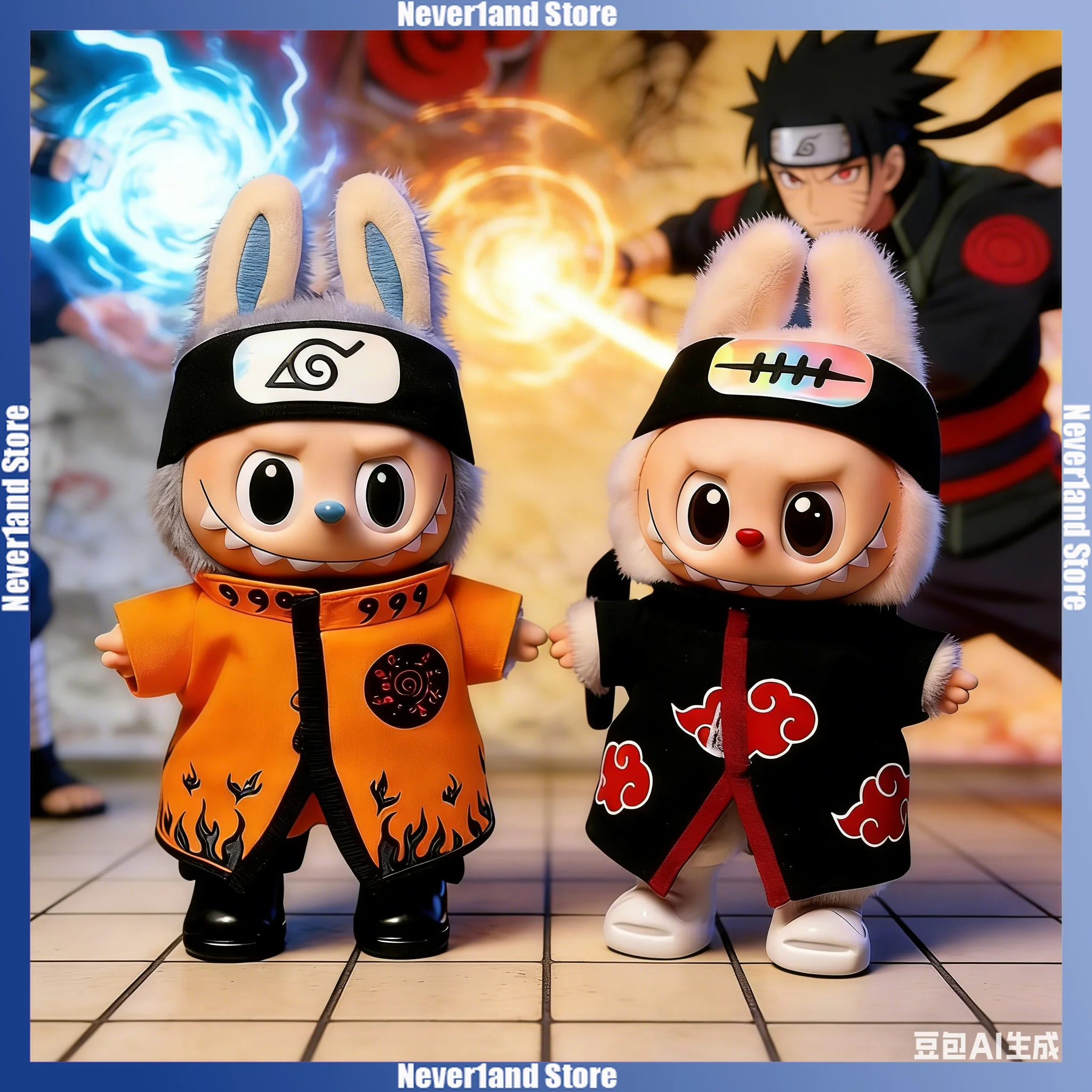 Labubu Doll Clothes Cartoon Naruto Akatsuki Ninja Headguard Cape Set Mini Plush Doll Clothing Fashion Doll Accessories Gift