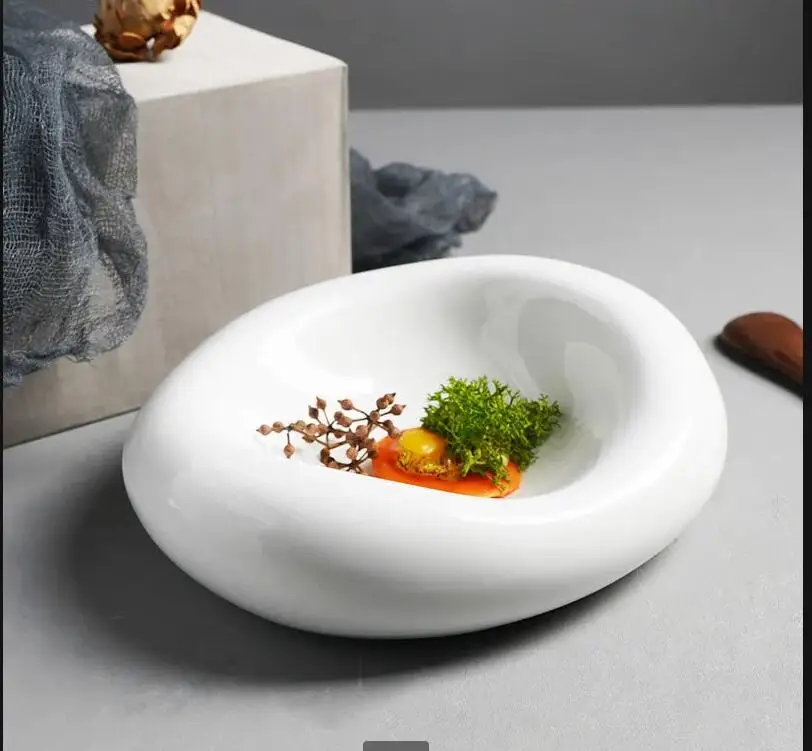 

Керамическая тарелка неправильной формы, современное украшение для еды, основное блюдо, ресторан, десерт, стейк, домашняя кухонная посуда