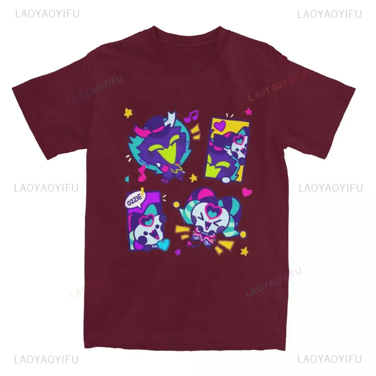 تي شيرت ربيع 2025 Helluva Boss Ozzie & Fizz أنيمي تي شيرت قطني ناعم للجنسين ملابس الشارع الشهير تي شيرت للرجال والنساء Kawaii Chibi عيد الحب جرافيك