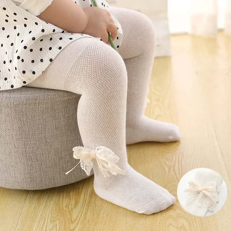 Baby Tights Cotton Lace Bows Flower Baby Girl Tights Clothes Newborn Toddler Girls Pantyhose Summer Mesh Tights Kids Stockings