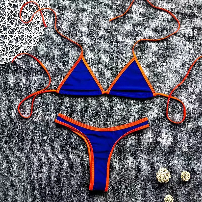 Sexy Women Summer Swimwear Bikini Set Tie Side Push Up Bra Thong Swimsuit G-String Two-pieces Swimming Bathing Suit Biquinis