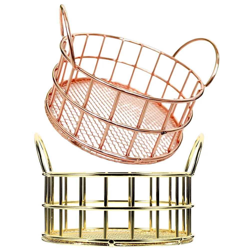 

2pcs Cat Ear Metal Storage Basket Desktop Organizer For Home Living Room Bedroom Snack Fruit Makeup Sundries Holder Iron Wire