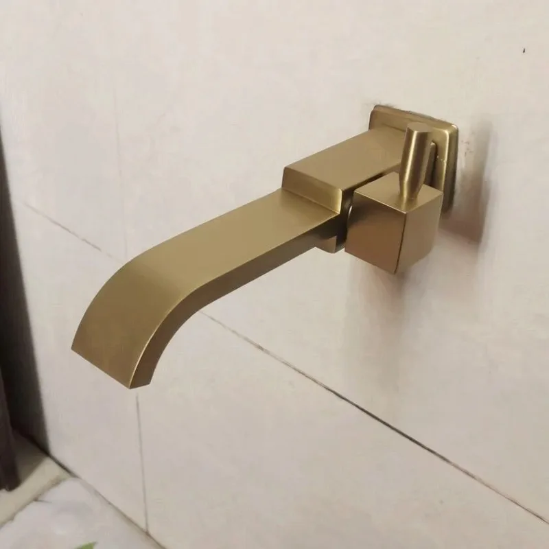 

Brass Cold Water Faucet, Wall Mounted Black Basin Tap, Basin Bibcock Square Cold Brushed Gold Faucet