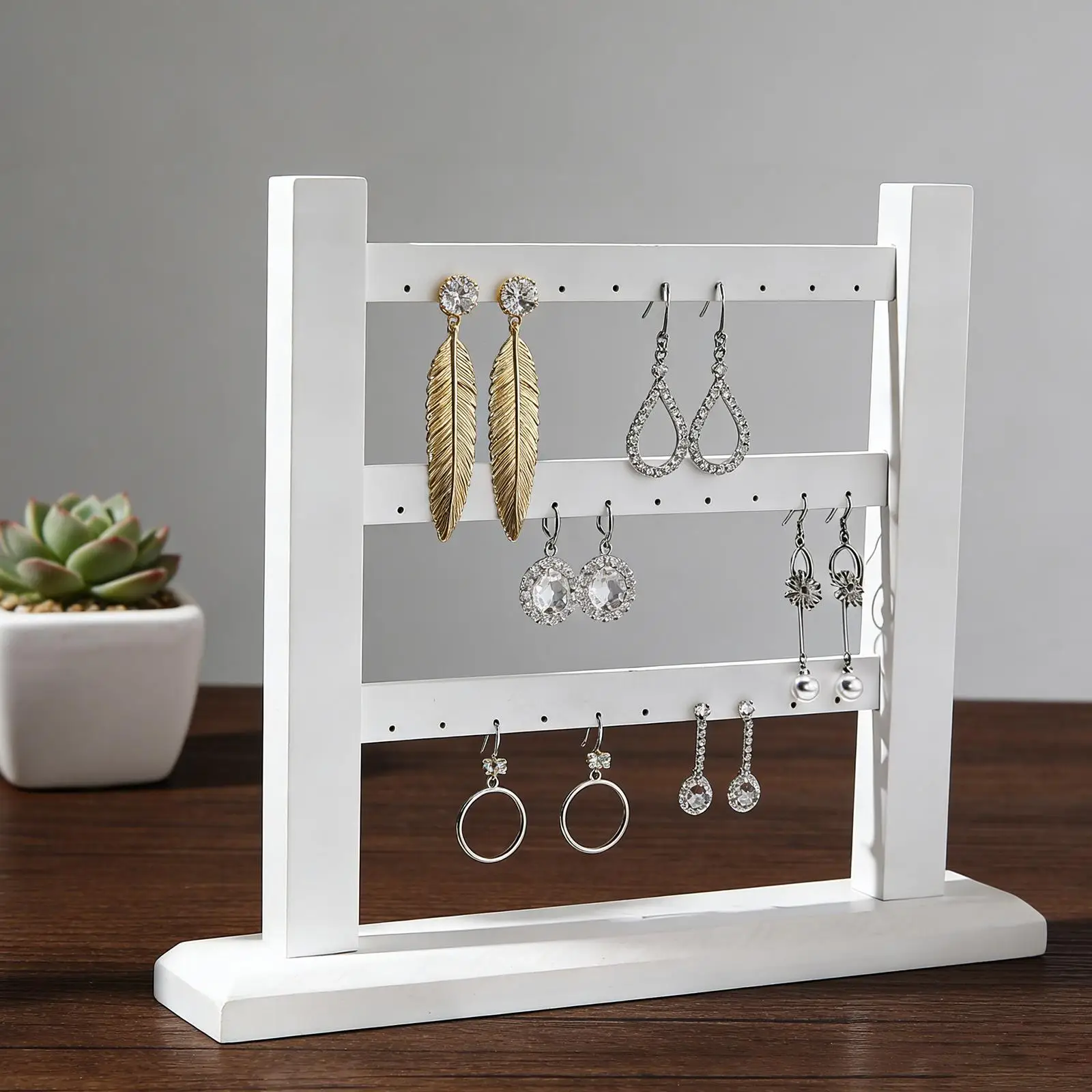 

Wooden Earring Rack Display Stand Decorative Organizer Three Tier Jewelry Holder for Craft Centerpiece Tabletop