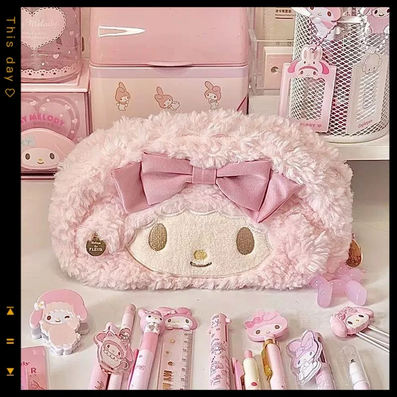 Kawaii Cute Pink My Melody Pencil Case Large Capacity My Piano Cosmetic Bag Stationery Multifunctional Storage Bag Women