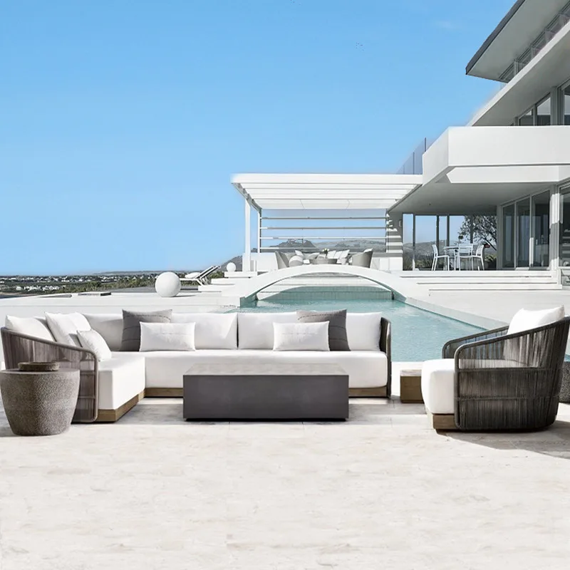 

Outdoor rattan sofa courtyard preservative wood designer villa hotel outdoor teak rattan leisure sofa combination