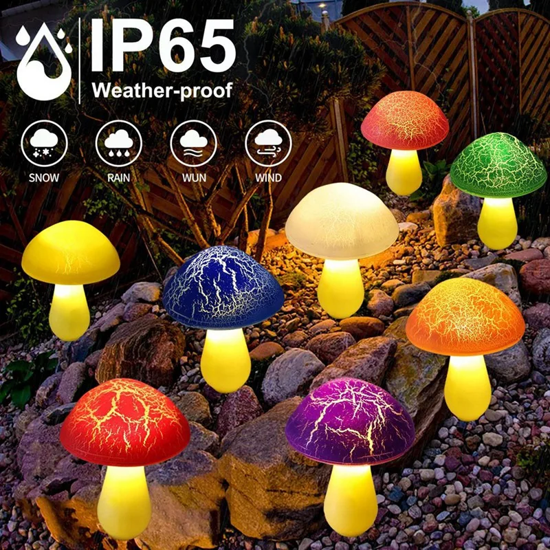 F-3C 8 パックひびの入ったキノコライト庭の装飾用、ソーラーキノコライト屋外装飾、庭用の気まぐれな庭アート