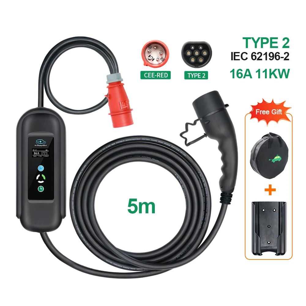 Chiefleed Type 2 11KW 16A Charger Cable 5M WallBox Electric Vehicle Car Fast Charger Portable EV charger