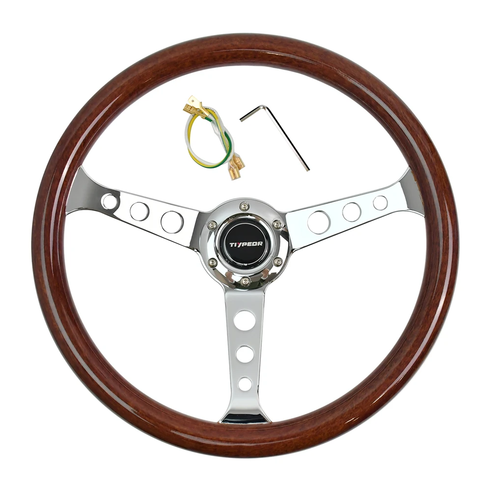 

JDM 15inch 380mm Universal Classic wood Steering Wheel Chrome Spoke Retro Car Sports Steering Wheel
