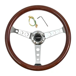 JDM 15inch 380mm Universal Classic wood Steering Wheel Chrome Spoke Retro Car Sports Steering Wheel