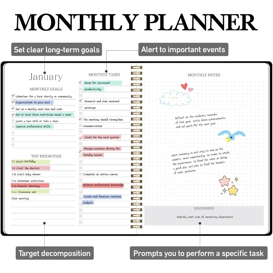 Monthly Planner 20252027 Hardcover with Calendar planner from July 2025 June 2027Monthly Goals Tasks Notes Priorities and Remin