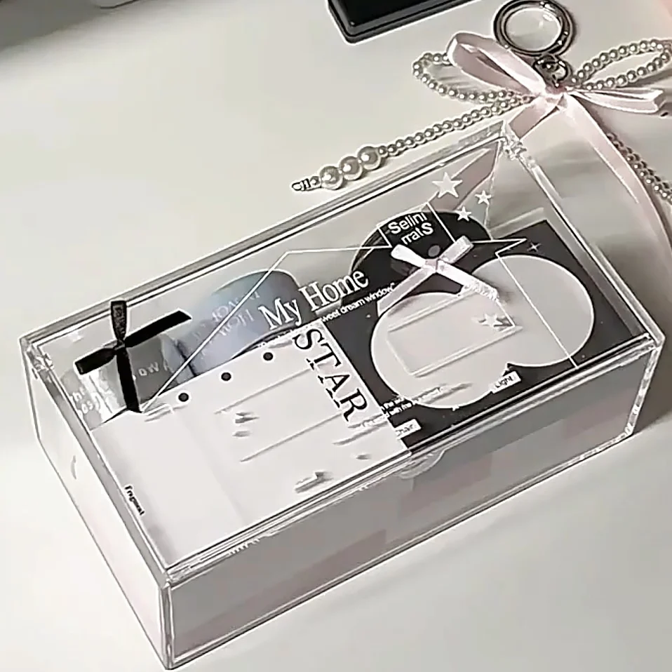 

Ins My Home Desktop Case Clear Acrylic Aesthetic Organizer for Cards, Stickers & 4-Photo Card, 3" × 4" Storage W/ Hinged Lid