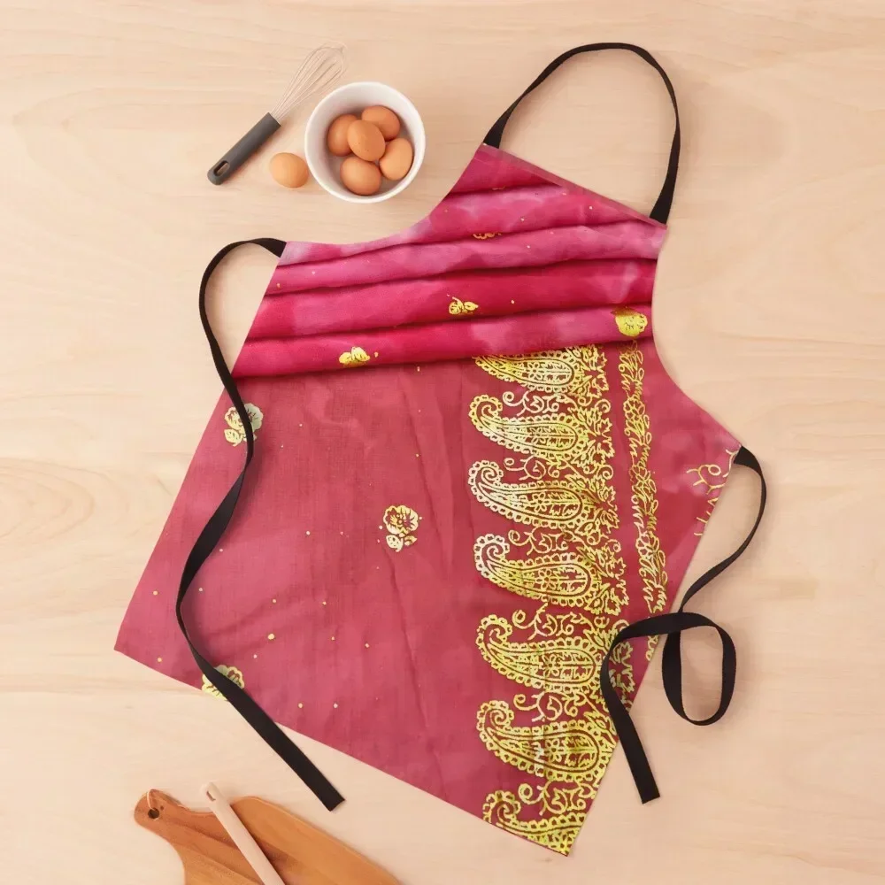 

Pink and Gold Indian Sari Bride Wedding Gown Apron Sexy Korean men's barbecue japanese style Apron