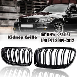 Rejilla de parachoques delantero para coche, accesorio de alta calidad, doble listón, color negro brillante, para BMW Serie 3, E90, E91, 2009, 2010, 2011, 2012