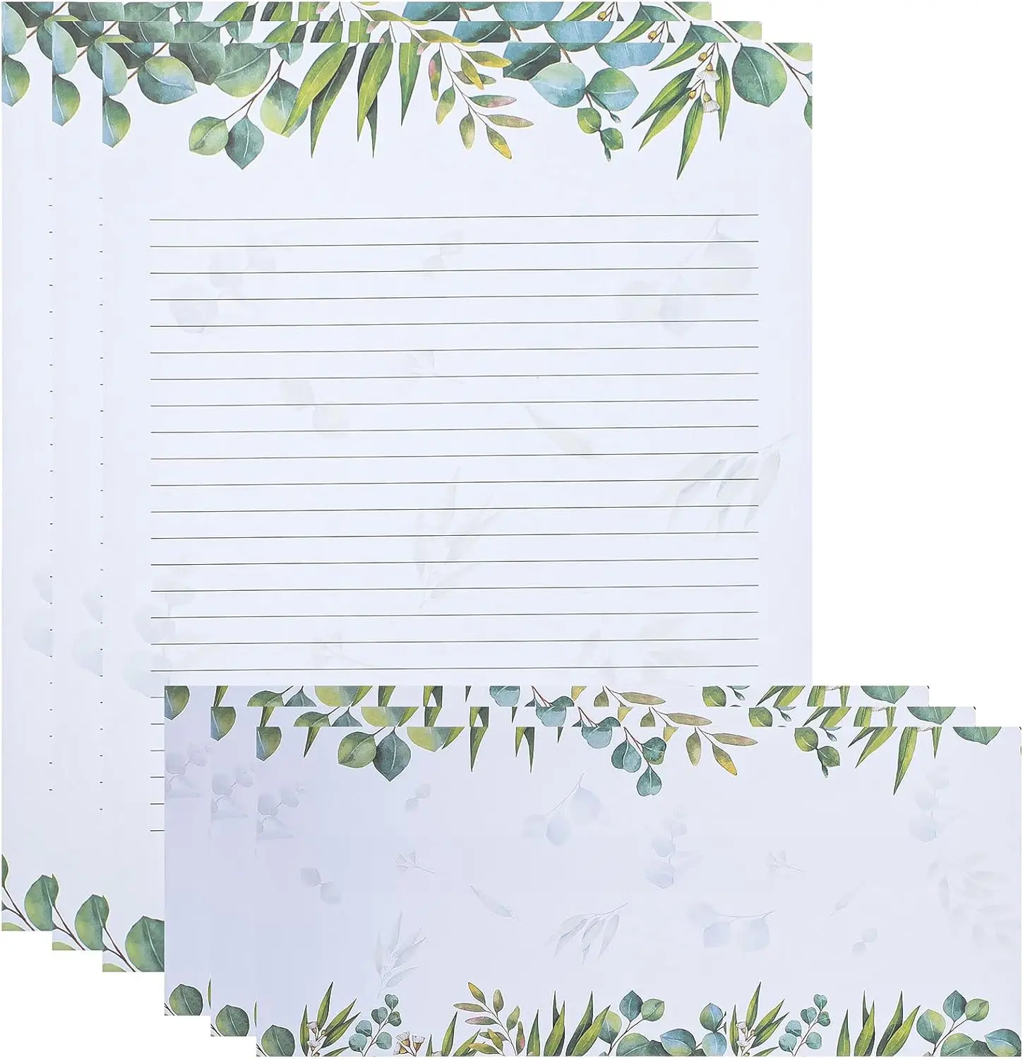 

72 Pcs Leaf Themed Stationery Set with 36 Greenery Letterhead Paper and 36 Matching Envelopes Lined Paper for Letter Writing